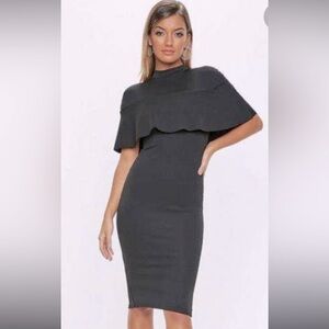 Misguided black frill overlay dress L/10